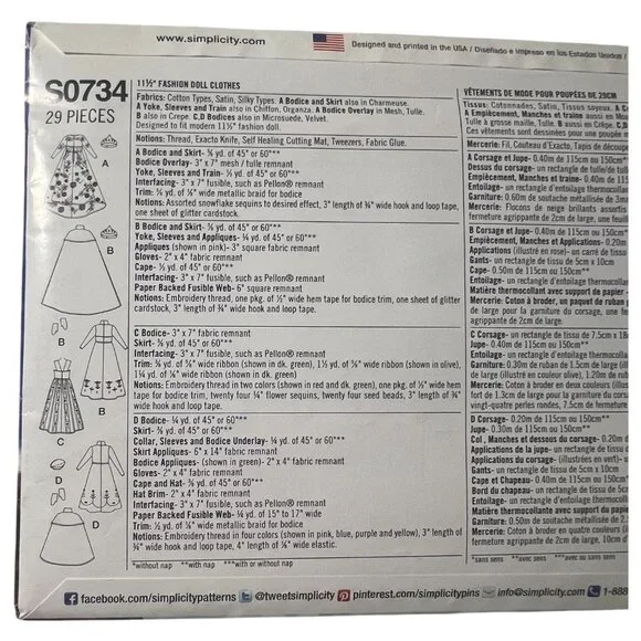 Disney Frozen Simplicity Sewing Pattern 0734 1234 Fashion Doll Clothes 11.5” - Picture 6 of 7